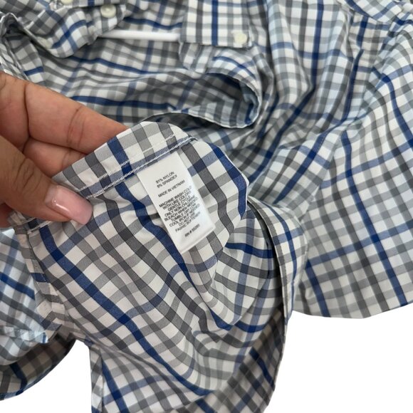 Express Mens Slim Fitted Plaid Button-Up Shirt S 14-14.5" Long Sleeve Blue/Gray - Picture 3 of 10